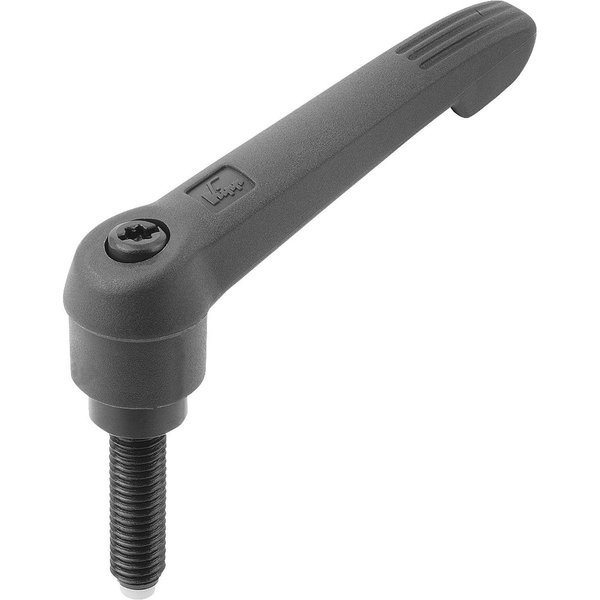 Kipp Adjustable Handle W. Thrust Pin Size:1 M05X30, 5, Form:B Plastic, Black Ral7021, Comp:Pin Pom K0780.21051X30
